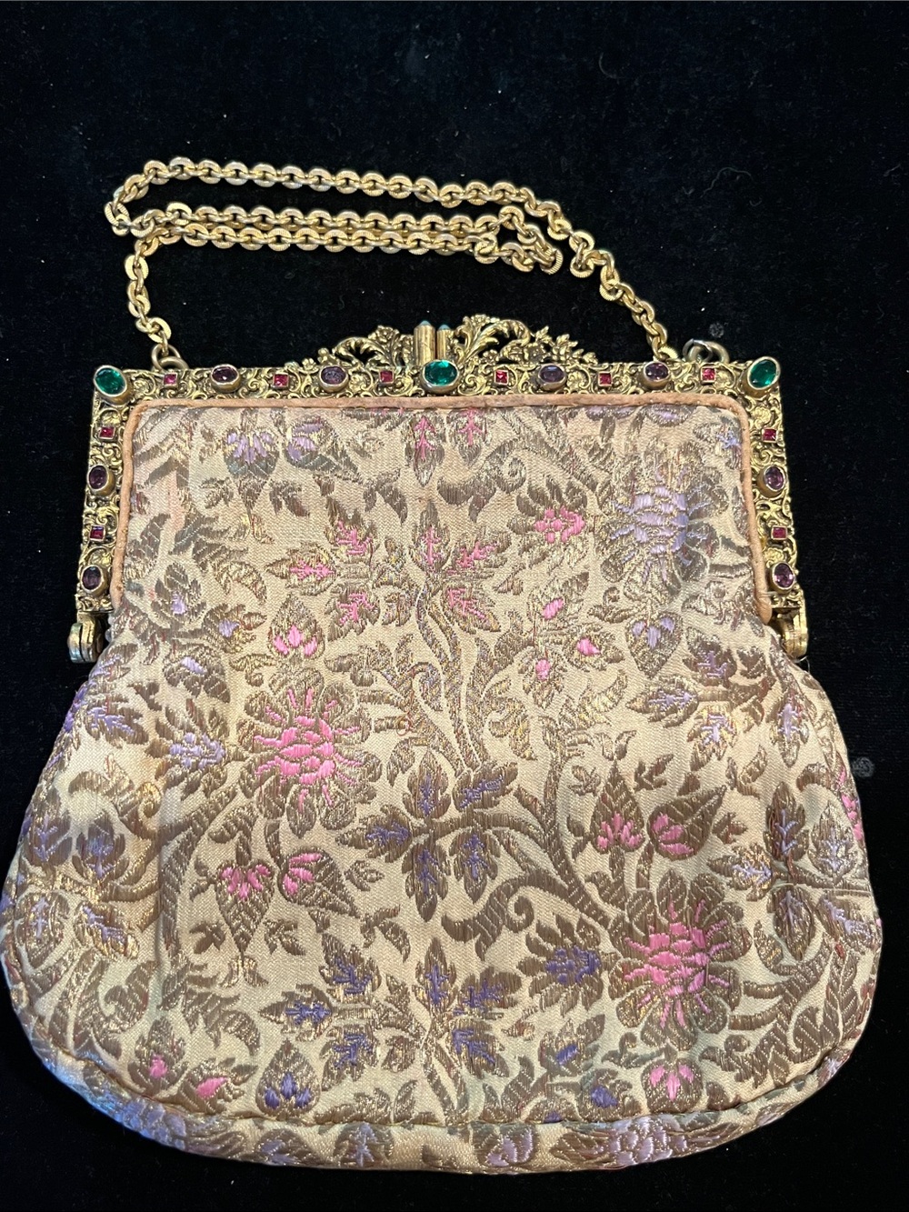 Vintage Jeweled Brocade Evening Bag | Floral Tapestry Purse